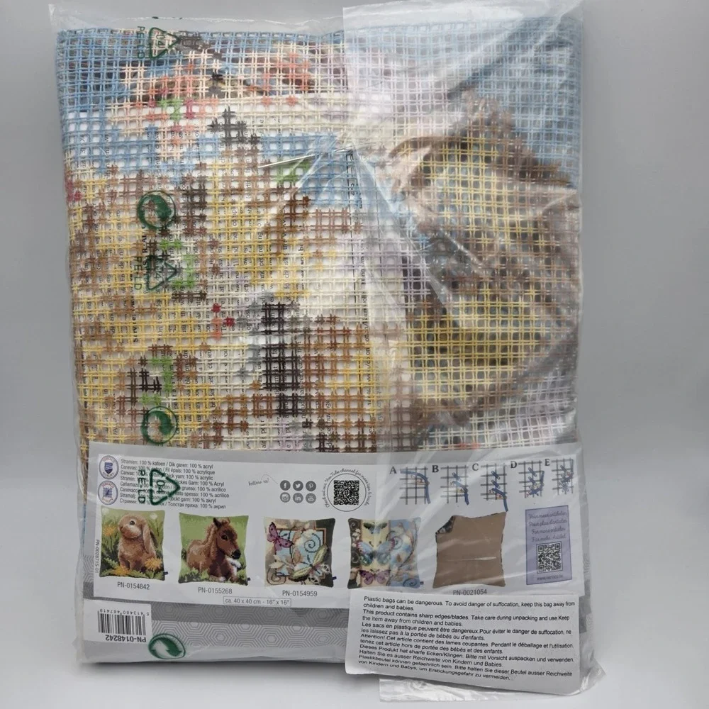 Vervaco Stamped Cross Stitch Cushion Kit Kitten Hanging From A Tree 16